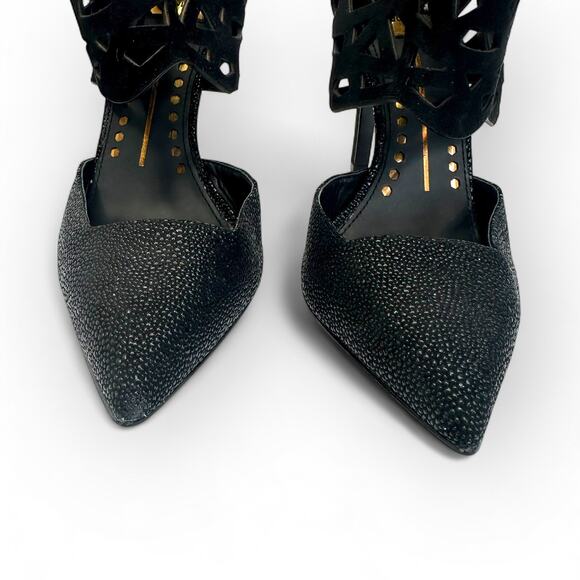 Dolce Vita Women's Kayden Pumps Size 6.5 Black Nubuck Leather Cutout Heels - Picture 4 of 12